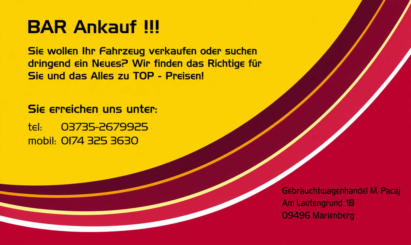 Bar-Ankauf Flyer: Fahrzeug verkaufen oder kaufen zu Top-Preisen